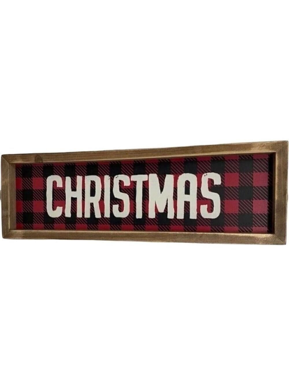 Christmas Buffalo Checked 15 inch Sign READ Red Black Free Stand or Hang Rustic